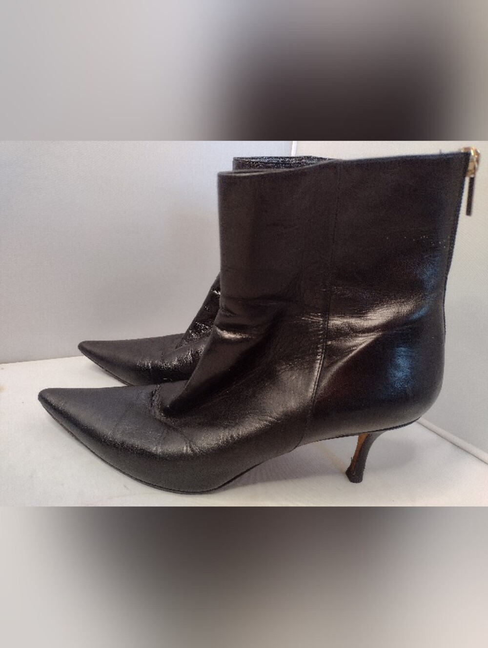 Jimmy Choo Italy Leather Fur Ankle Boots Booties 38 Kitten Heel Black Zip A3